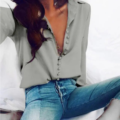 Fashion Casual Solid Color ladies office Tops Sexy Buttons Long sleeve Blouse 2020 new Spring Women Chiffon white Shirt