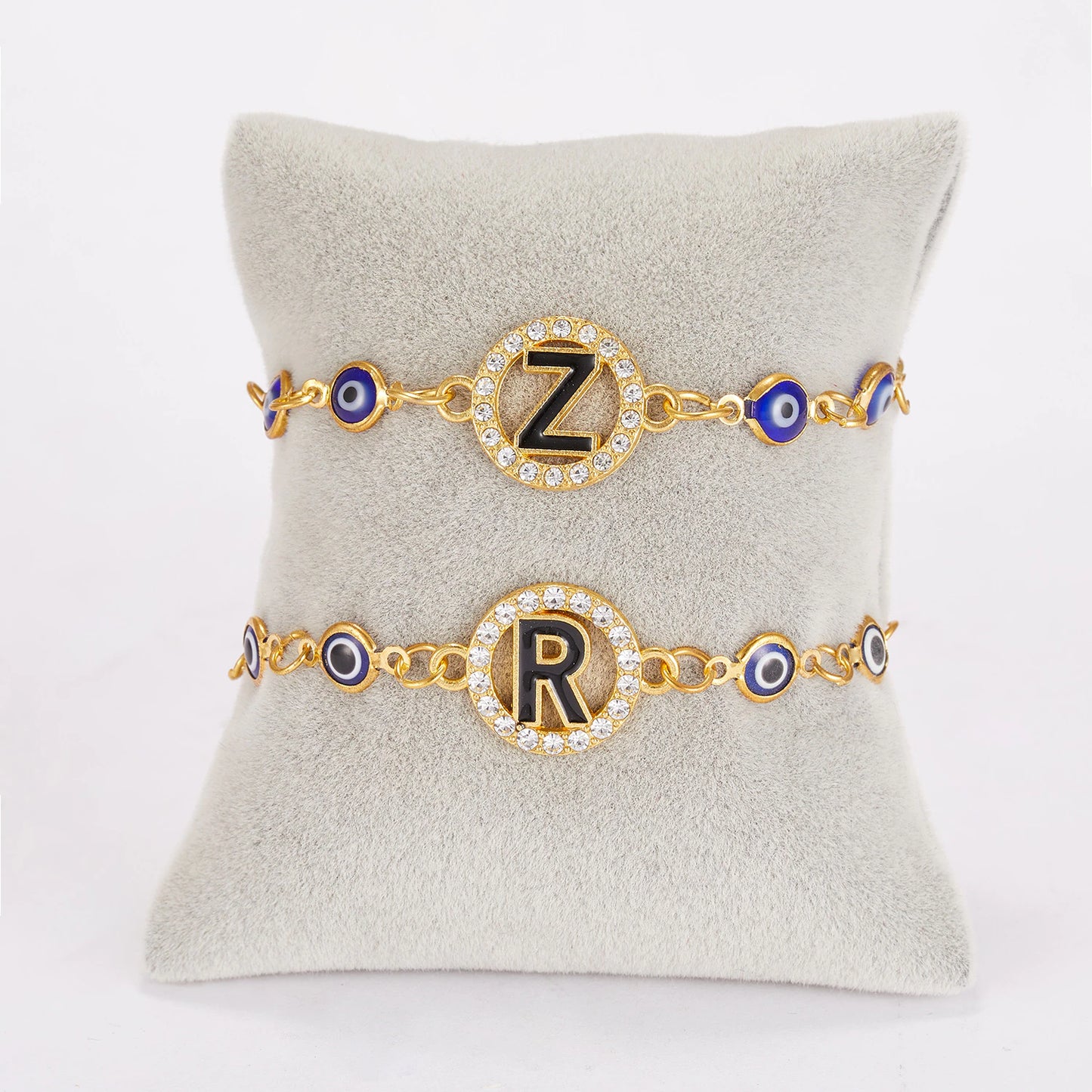 26 Alphabet Letter Rhinestone Charm Adjustable Bracelet Evil Eye Beads Chain Bracelets for Women Party Wedding Jewelry