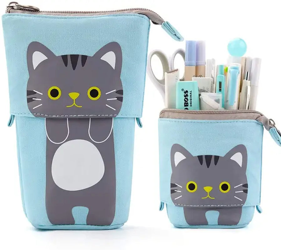 Kawaii Standing Pencil Case Cute Telescopic Pen Holder Stationery Organizer Pouch Pen Bag for School Students Boys Girls