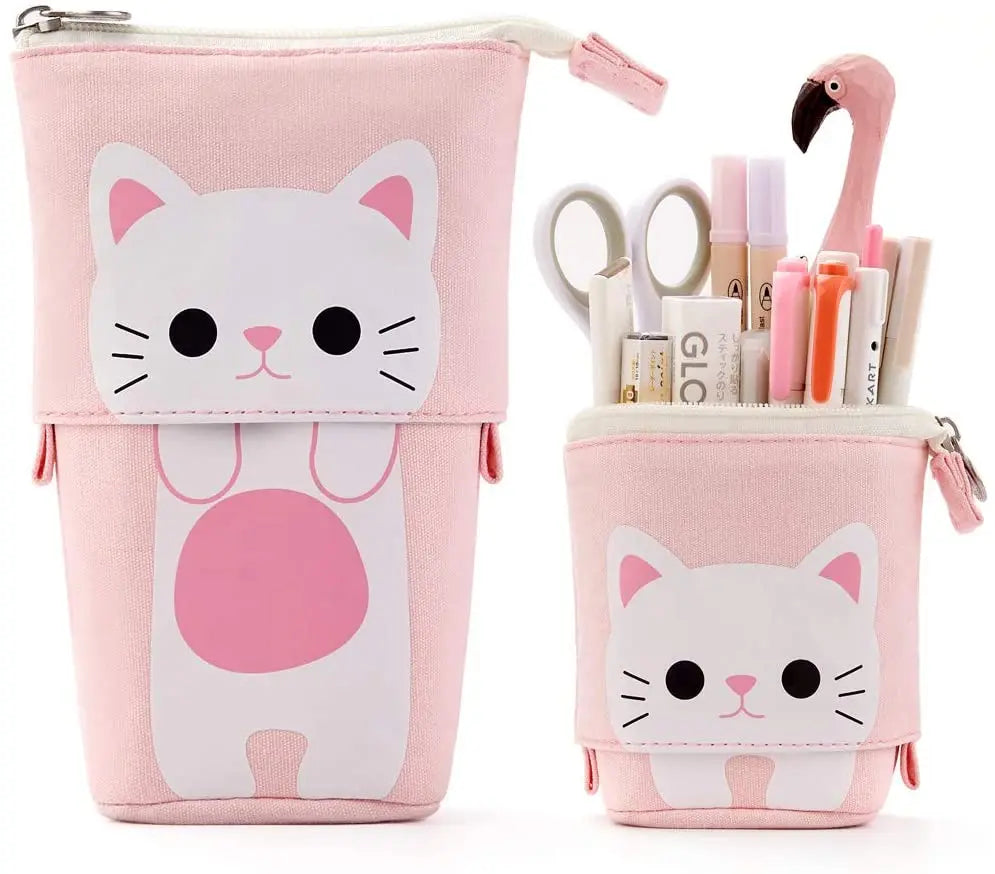 Kawaii Standing Pencil Case Cute Telescopic Pen Holder Stationery Organizer Pouch Pen Bag for School Students Boys Girls