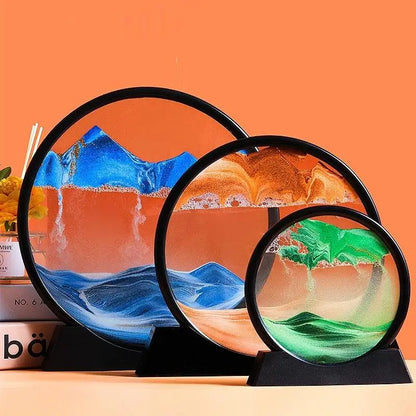 7/12 Inch Sandscape Moving Sand Art Picture round Moving Hourglass 3D Mountain Motion Display Flowing Sand Painting Home Decor