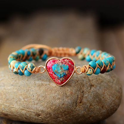 Natural Stone Heart Charm Bracelets